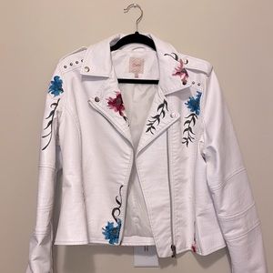 White Floral Leather Jacket (OBO)